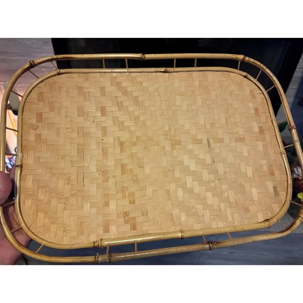 Amazing set of MCM bamboo rattan woven trays